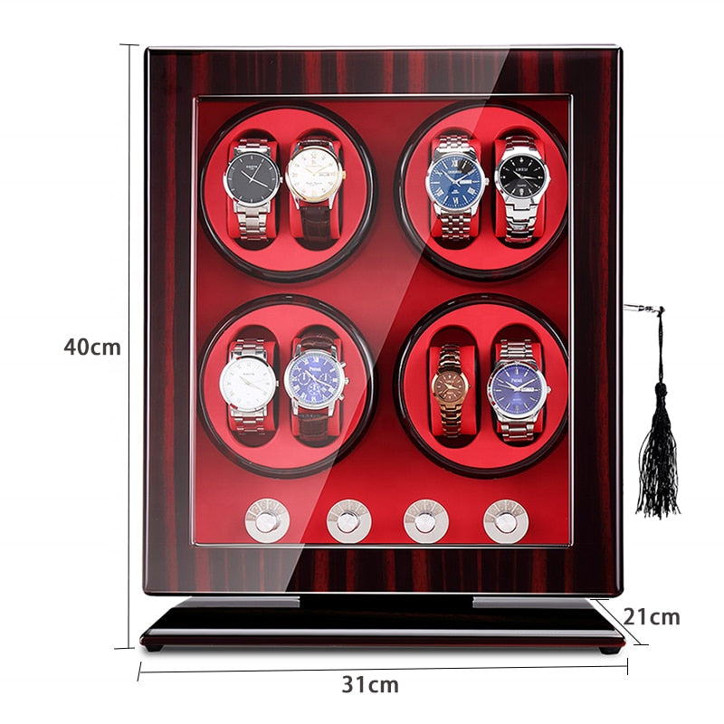 Lacquered Wood Watch Winder – 8 Watches, Red | Winderly