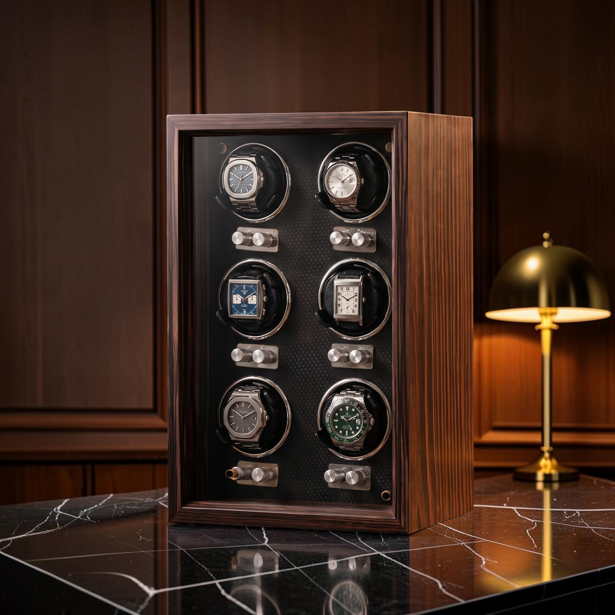 The Grosvenor 6 watch winder on a desk
