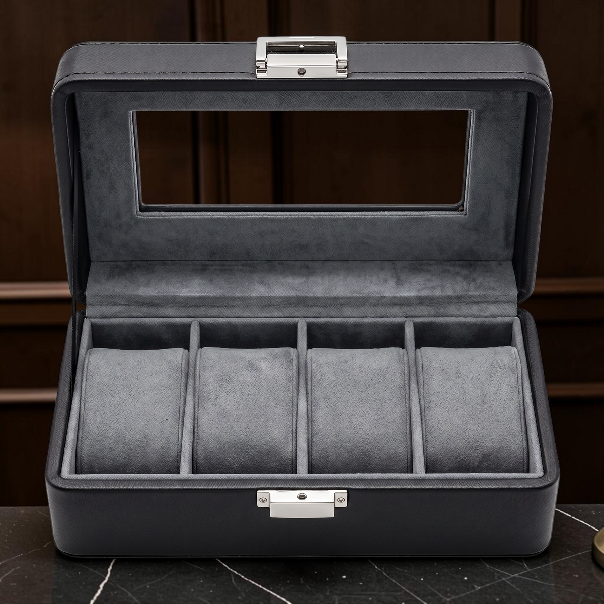 The Marylebone 4 watch box holding four watches